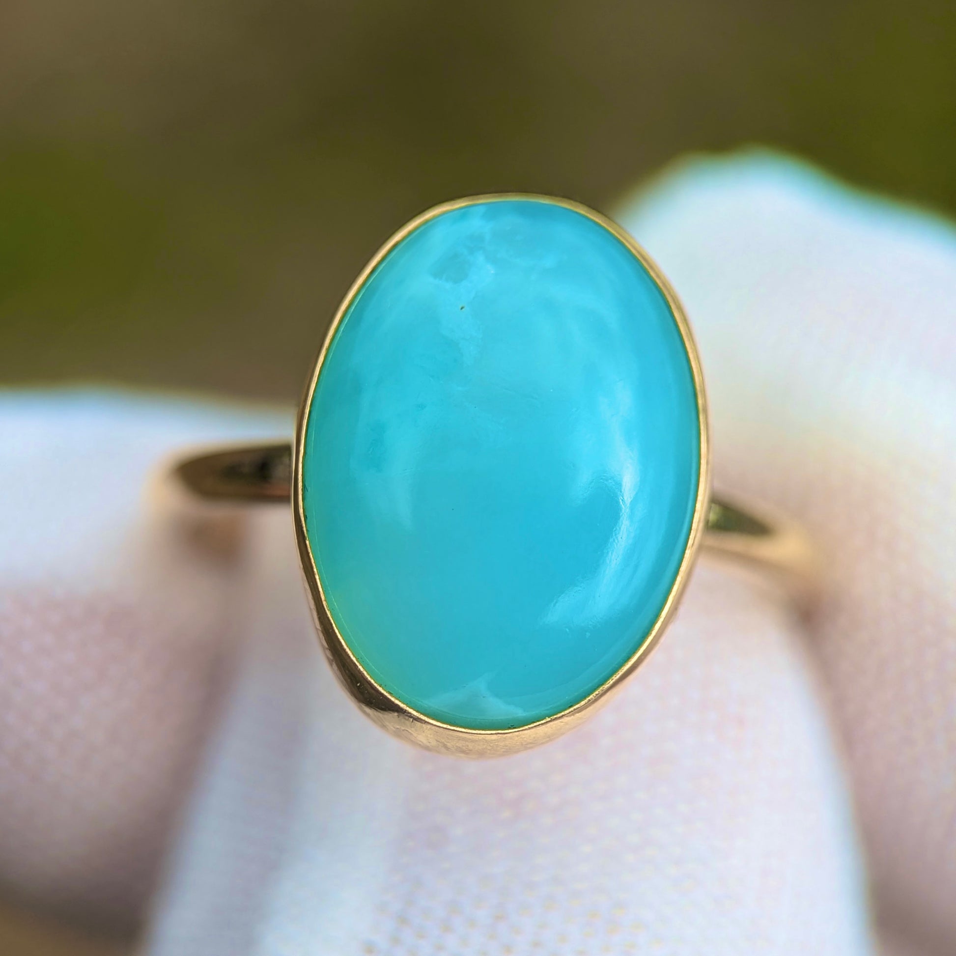 statement Peruvian Blue Opal Ring in 9K yellow gold 