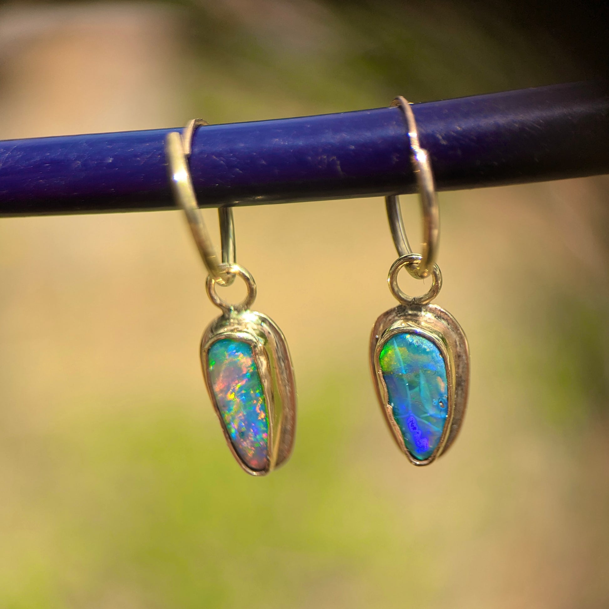 Black Opal Drop earrings in 9K Gold