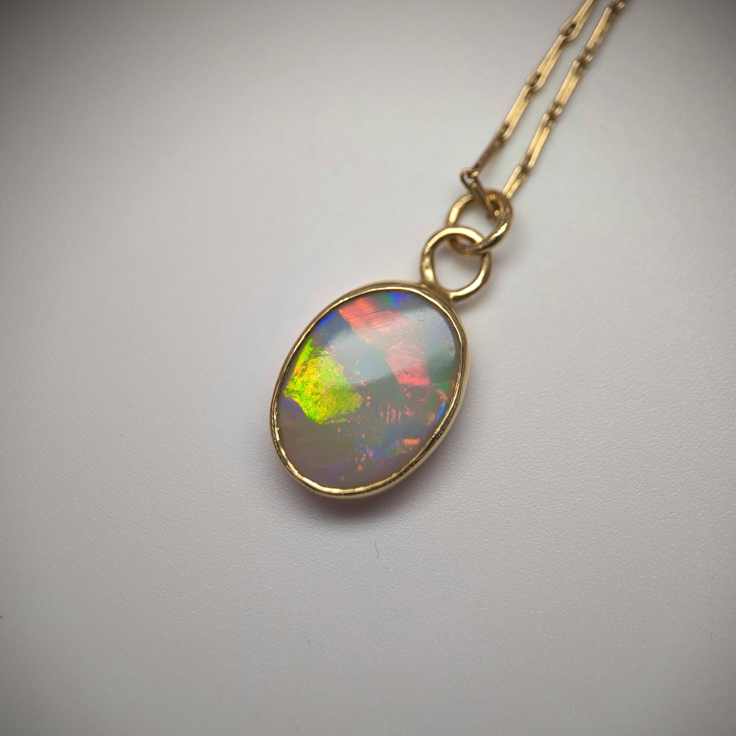 Double Sided Harlequin Australian Opal in 18k Yellow Gold. Assay Hallmarked,