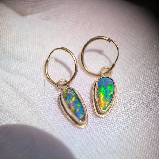 Black Opal Drop earrings in 9K Gold