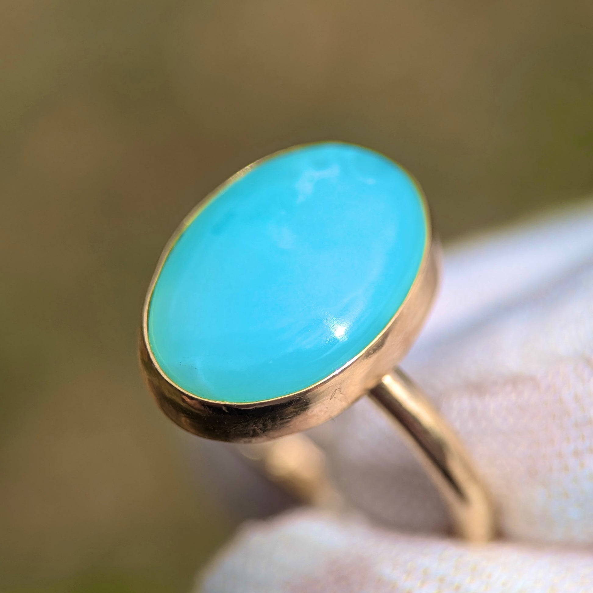 statement Peruvian Blue Opal Ring in 9K yellow gold 