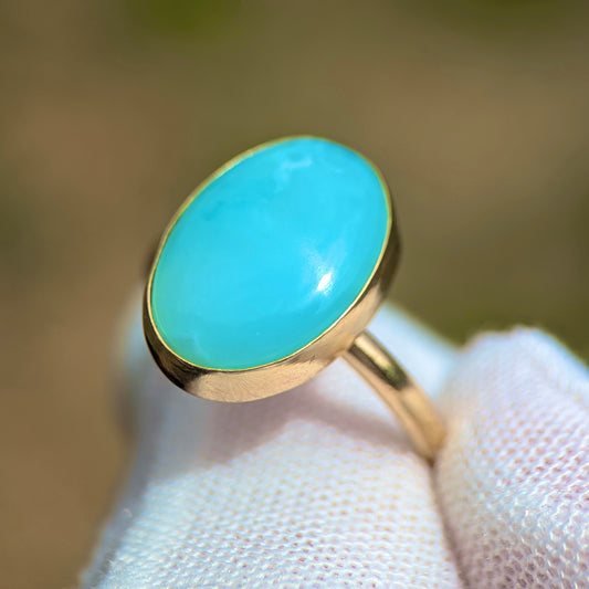 statement Peruvian Blue Opal Ring in 9K yellow gold 