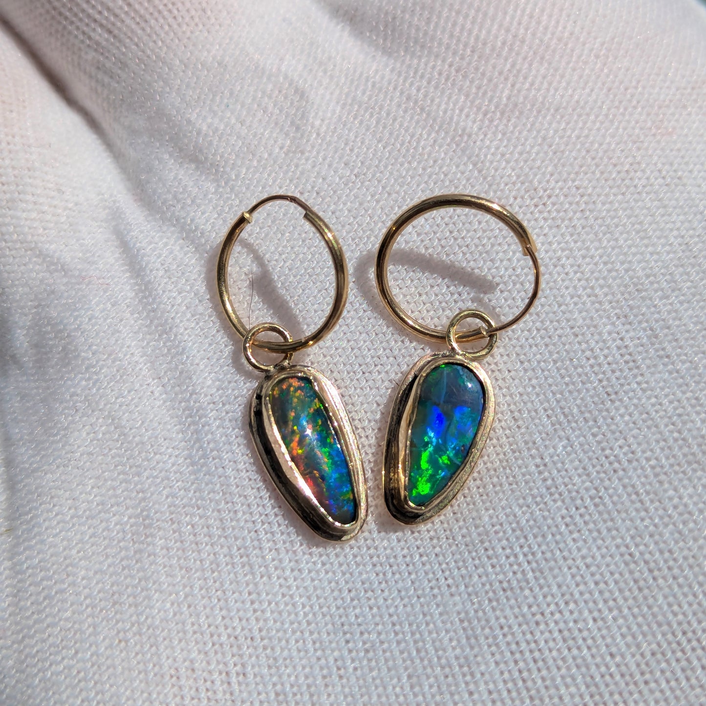 Black Opal Drop earrings in 9K Gold