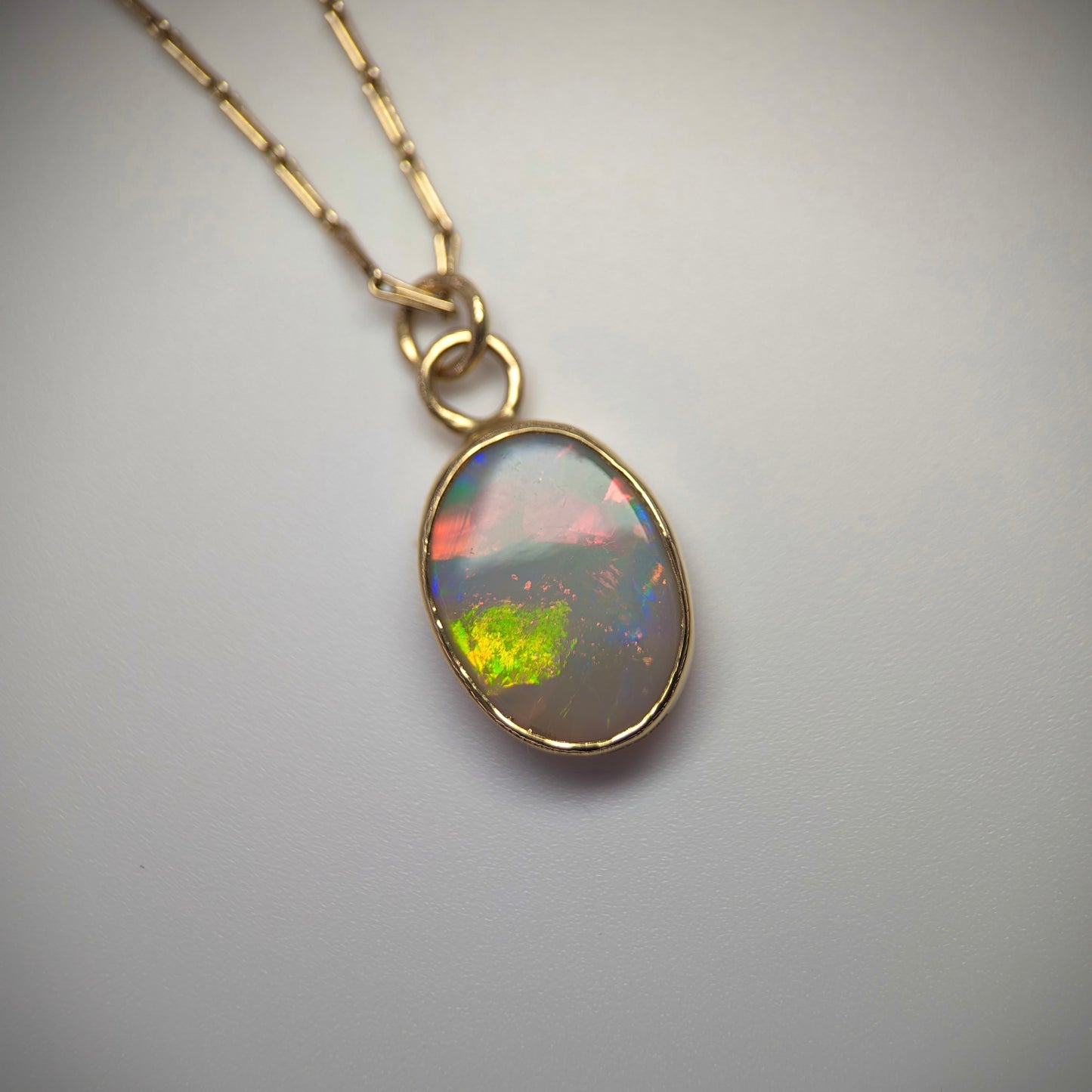 Double Sided Harlequin Australian Opal in 18k Yellow Gold. Assay Hallmarked,