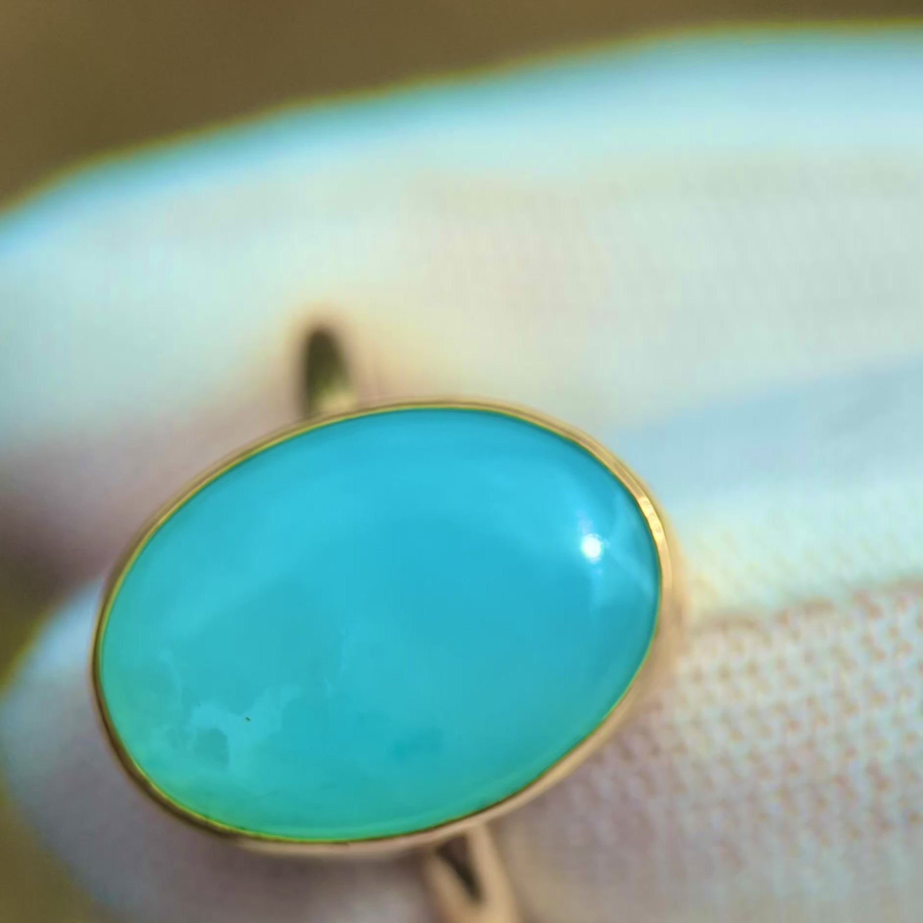 statement Peruvian Blue Opal Ring in 9K yellow gold 