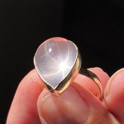 Star Rose Quartz Ring in 9K Gold. Assay Hallmarked. - Sweet B Jewellery