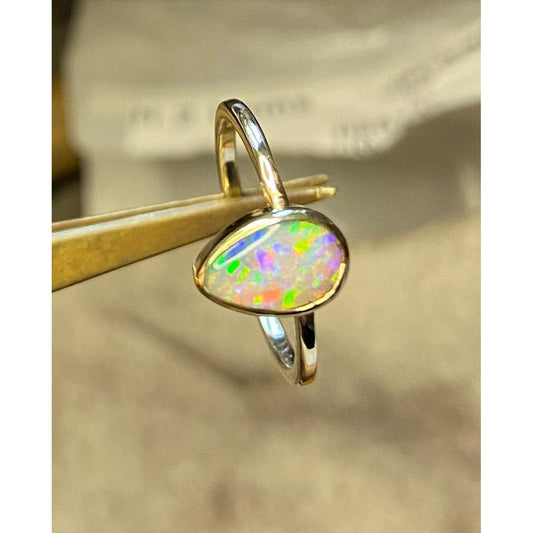 Petite Pear Crystal Opal Ring in 9K Gold - Sweet B Jewellery