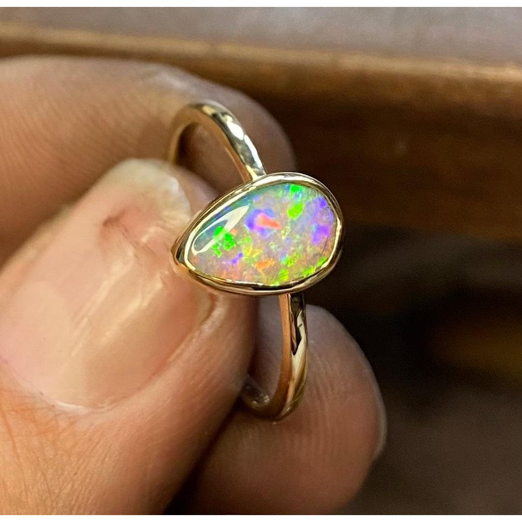 Petite Pear Crystal Opal Ring in 9K Gold - Sweet B Jewellery