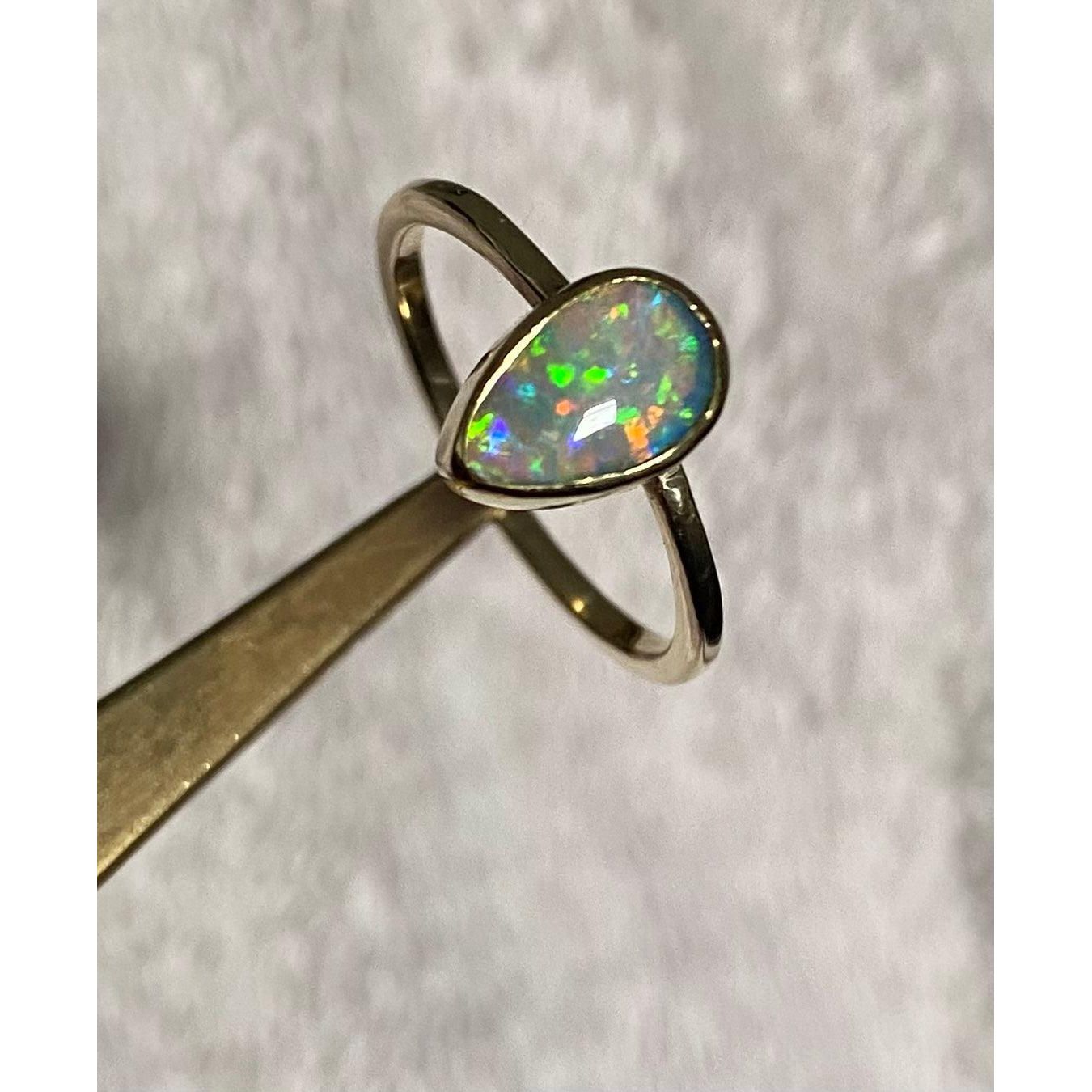 Petite Pear Crystal Opal Ring in 9K Gold - Sweet B Jewellery