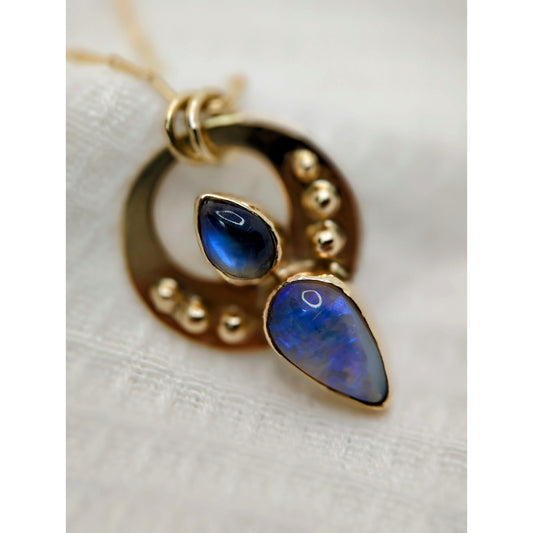 Lilac Australian Opal paired with High Grade Moonstone in 9K Gold. Assay Hallmarked. - Sweet B Jewellery