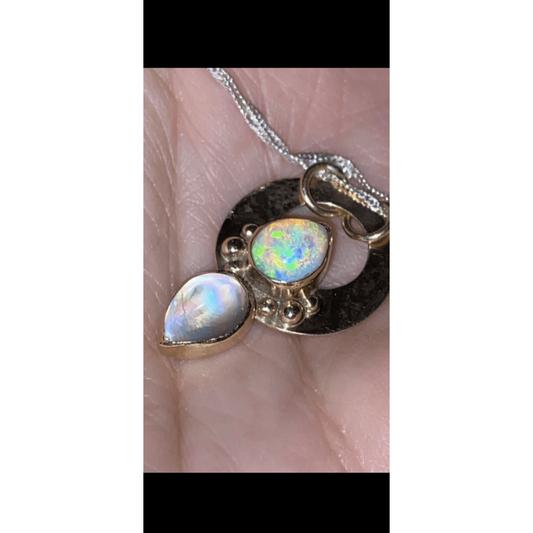 Gem Crystal, Australian Opal & High Grade Moonstone Goddess Pendant in 9K Gold - Sweet B Jewellery